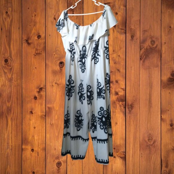 Shein Curve Women's 3XL Wide Leg Shoulder Ruffle Elastic Waist Boho Jumpsuit - Picture 5 of 5